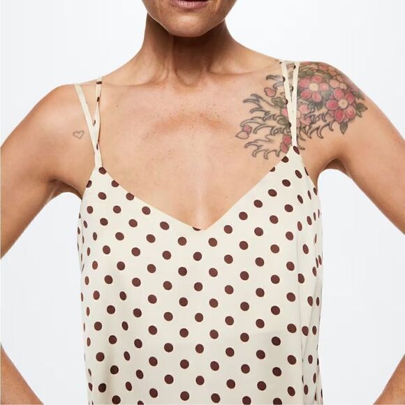 Mango Polka-dot satin-finish dress size 2 cream with brown spots - Picture 6 of 14